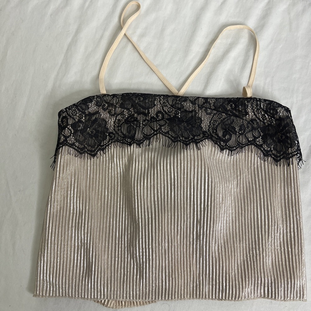 Leyden Womens Lace Trim Cami Tank Top Size XS Pink/Silver NWT